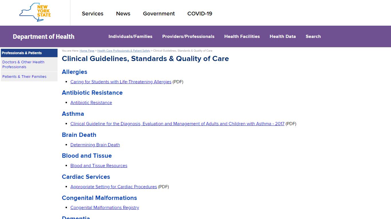 Clinical Guidelines, Standards & Quality of Care - New York State ...